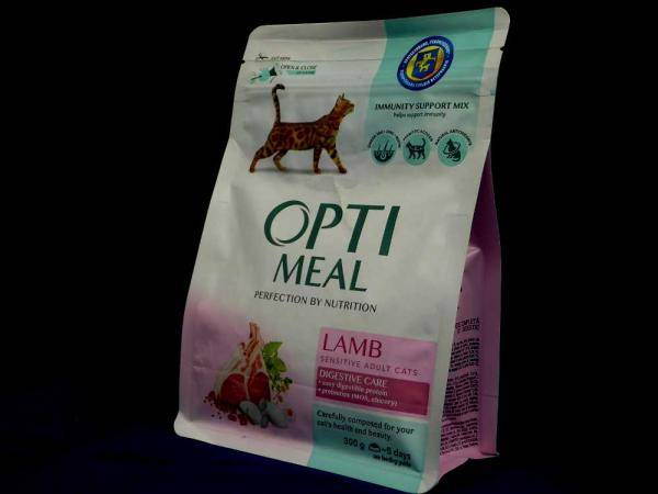 OptiMeal, сухой корм для взрослых кошек с чувствительным пищеварением с ягненком 