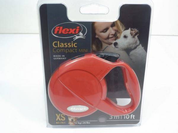 Поводок-рулетка для собак Flexi Classic до 12 кг лента 3 метров, красная. 